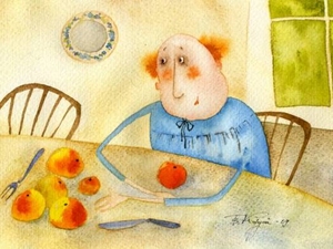 Серов завтракает персиками